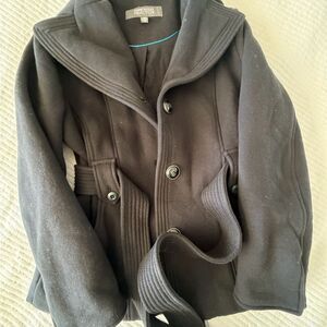 Kenneth Cole Black Peacoat with Button Closure sweatshirt material